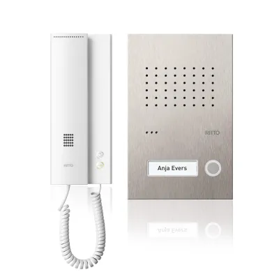 Ritto Audio-Türsprechanlage RGE1818125 | Acero pur Set | Edelstahl Türstation | Bus-System | 1 weiße Innenstation