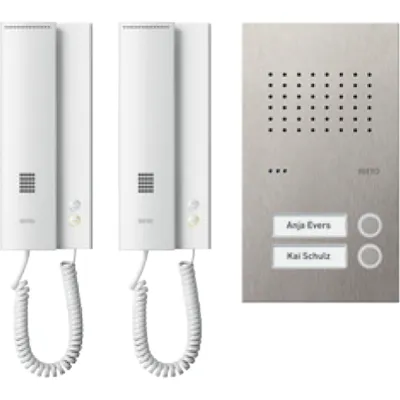 Ritto Audio-Türsprechanlage RGE1818225 | Acero pur Komplettset | 2 Wohneinheiten | Edelstahl | Bus-System | Silber/Weiß
