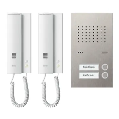 Ritto Audio-Türsprechanlage RGE1818225 | Acero pur Komplettset | 2 Wohneinheiten | Edelstahl | Bus-System | Silber/Weiß