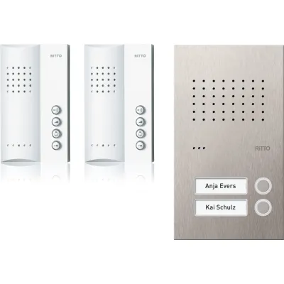 Ritto Audio Türsprechanlage RGE1818425 | Zweifamilienhaus | Edelstahl-Außenstation | 2 Innenstationen Weiß | Bus-System