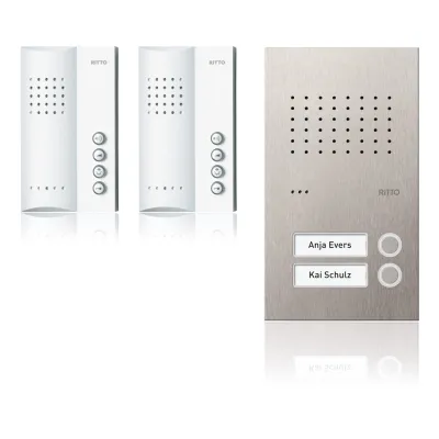 Ritto Audio Türsprechanlage RGE1818425 | Zweifamilienhaus | Edelstahl-Außenstation | 2 Innenstationen Weiß | Bus-System