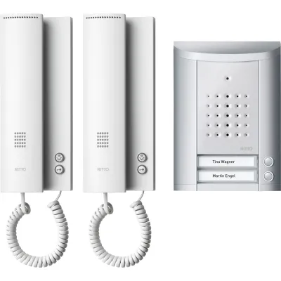 Ritto Türsprechanlage Audio Komplettset 1841220 | TwinBus | 2-Familienhaus | 2 Wohntelefone | Türstation silber/weiß
