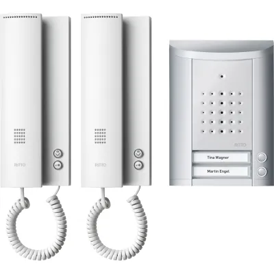 Ritto Türsprechanlage Audio Komplettset 1841220 | TwinBus | 2-Familienhaus | 2 Wohntelefone | Türstation silber/weiß