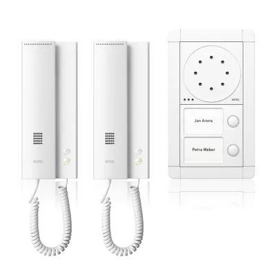 Ritto Audio-Türsprechanlage 1891270 | Komplettpaket für 2 Familien | Bus-System | Aufputz | Kunststoff | weiß