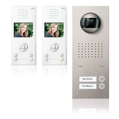 Ritto Video-Türsprechanlage Set | 2 Familien | Edelstahl | 2 Innenstationen | Bus-System | 3,5" Farbdisplay