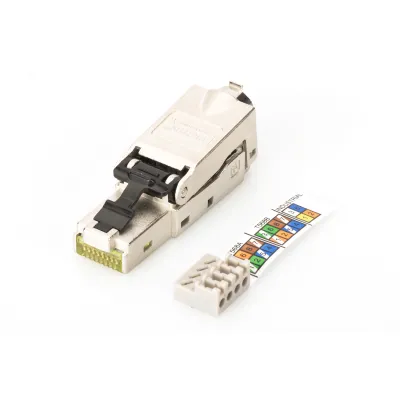 DIGITUS RJ45 Stecker DN-93631 | Cat.6A Feldkonfektionierbar | 10Gbit/s | STP geschirmt | werkzeuglos | Silber