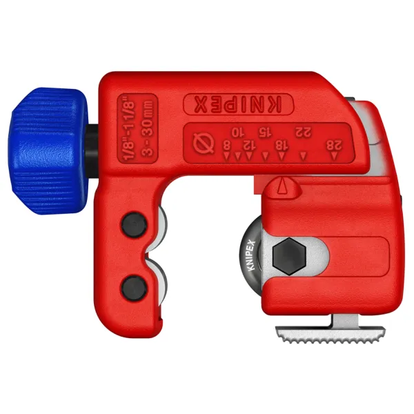 KNIPEX Rohrschneider TubiX S 90 31 01 | Ø 3–30 mm | für Kupfer & Stahlrohre | QuickLock | kompakt | Mehrfarbig