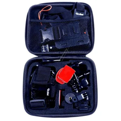 Rollei Actioncam Zubehör Set 23-teilig | Befestigungsset für GoPro & Rollei | Kopfband, Brustgurt, Tasche, Schwarz