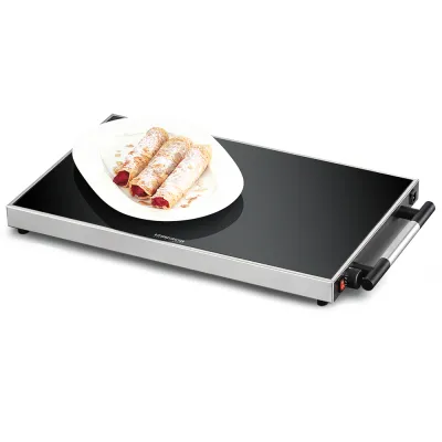 ROMMELSBACHER Warmhalteplatte WPR 307/E | 300W | 59x34,5cm | Floatglas | stufenlos regelbar | Edelstahl/Schwarz