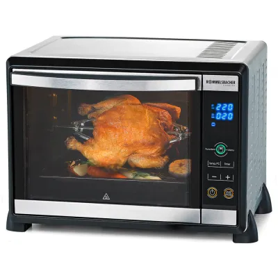 Rommelsbacher Mini Backofen BGE 1580/E | 30L Garraum | Umluft, Drehspieß, Touch Control, 1580W | Edelstahl/Schwarz