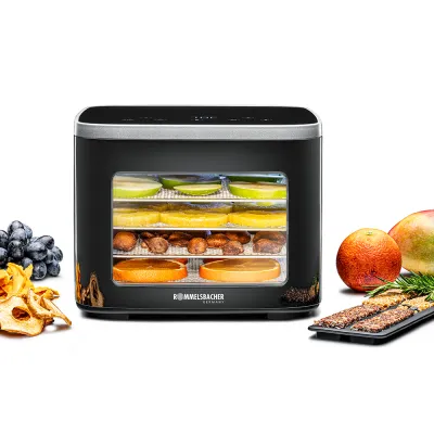 ROMMELSBACHER Dörrautomat DA 450 | 500 Watt | 5 Edelstahl-Dörrtabletts | Timer | LCD-Touch | Schwarz