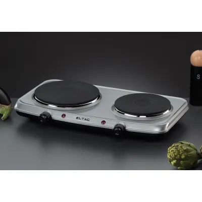 Rommelsbacher Doppelkochplatte DK 28 | 2 Kochfelder 2500W | Gussheizplatten 14,5cm & 18cm | stufenlos regelbar | silber