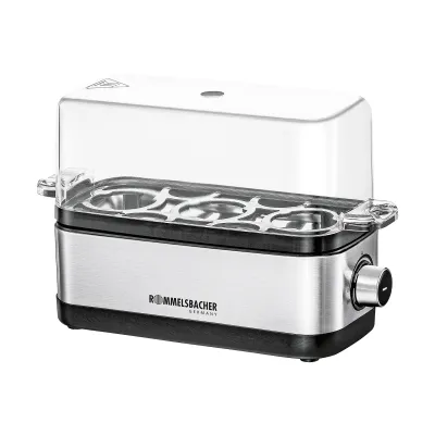 Rommelsbacher Eierkocher ER 300 | elektrisch für 1-3 Eier | einstellbarer Härtegrad | Edelstahl | 300W | silber
