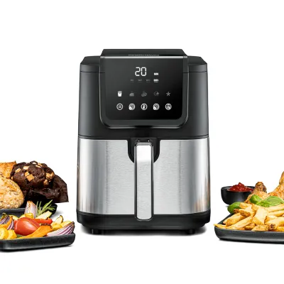 ROMMELSBACHER Heißluftfritteuse FRH 1500 XL | 5L | 1500W | Touch-Bedienung | Edelstahl/Kunststoff | Schwarz/Edelstahl