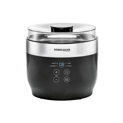 Rommelsbacher Joghurt- & Frischkäsebereiter JG 80 | 4 Programme | Keramikbecher | Glasbehälter | Edelstahl | schwarz
