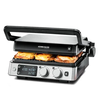 ROMMELSBACHER Kontaktgrill KG 2025 | 2200 Watt | PFAS-frei | abnehmbare Grillplatten | Edelstahl-Schwarz (B-Ware)