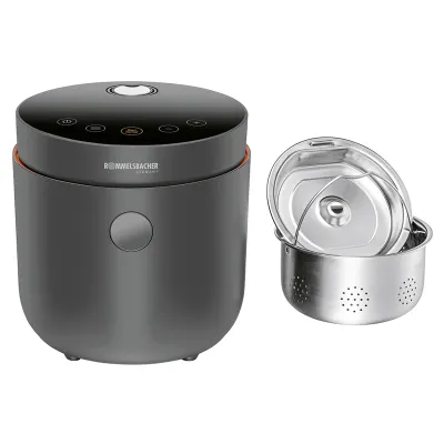 Rommelsbacher Reiskocher MRK 500 Risa | Low Carb Funktion | 2L antihaft Innentopf | 6 Programme | Cool-Touch | grau