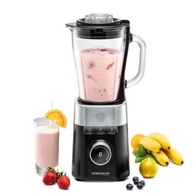 ROMMELSBACHER Standmixer MX 1260 | 1200 Watt | Glasbehälter 1,5l | 8 Stufen | Icecrush & Smoothie | Edelstahl-Schwarz