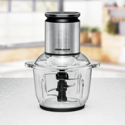 Rommelsbacher Multi Zerkleinerer MZ 600 | 600W | 2L Glasbehälter | 6-fach Edelstahlmesser | Edelstahl-Schwarz