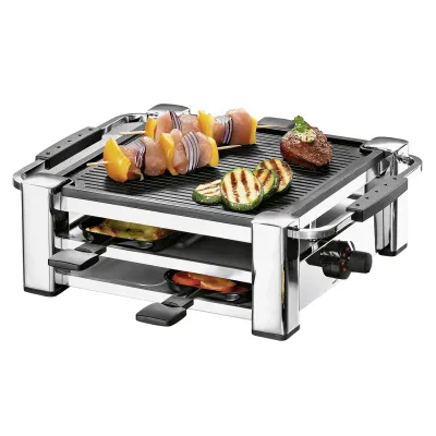 Rommelsbacher Raclette-Grill RCC 1000 Fashion | 4 Pfännchen | 1000W | Antihaftplatte | Temperaturregler