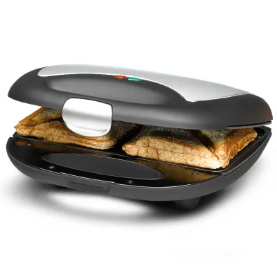 Rommelsbacher Sandwichmaker ST 710 | 700W | 2 Sandwiches | antihaft | Alu-Druckguss | Edelstahl | Schwarz