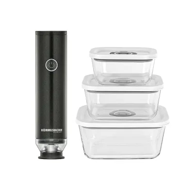 Rommelsbacher Hand-Vakuumierer Set VAC 253/S | Akkubetrieb | 3 Glasbehälter | Vakuum-Pumpe | anthrazit/metallic