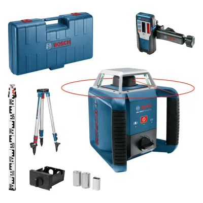 Bosch Rotationslaser GRL 400 H Set 06159940JY | Baulaser mit Empfänger & Stativ | 20 m Reichweite | IP56 | Profi