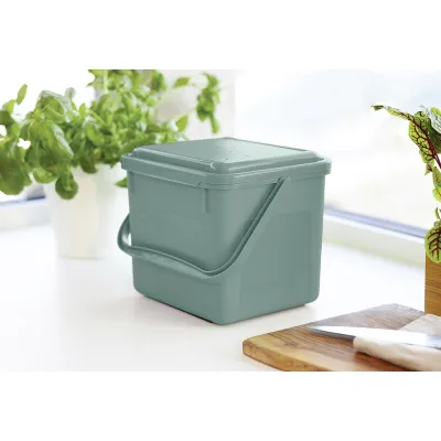Rotho Komposteimer Bio 5L | geruchsdichter Deckel | Tragegriff | Kunststoff | 21x20x18 cm | Mistletoe Green