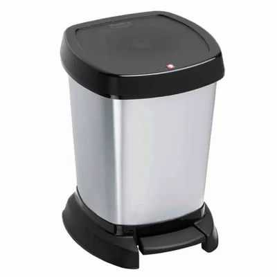 Rotho Kosmetikeimer Paso 1116510264 | 6 Liter | Treteimer Bad | Aluminium-Ummantelung | geruchsdicht | Kunststoff silber