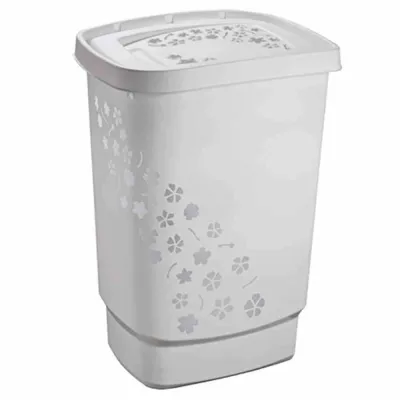 Rotho Wäschesammler 55l FLOWERS | ROTHO_1756002590 | Wäschebox mit Deckel | Kunststoff BPA-frei | Belüftung | Grau