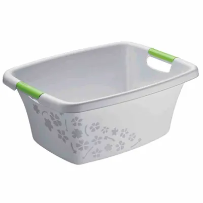 Rotho Wäschewanne 50l FLOWERS 1756802590 | Wäschekorb | Blumendesign | Kunststoff | 65x49x26cm | grau