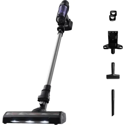 X-Pert Akku-Stielsauger RH6A36WO | kabellos 18V | abnehmbarer Handsauger | 45 Min Laufzeit | LED-Bodendüse | Lila-Grau