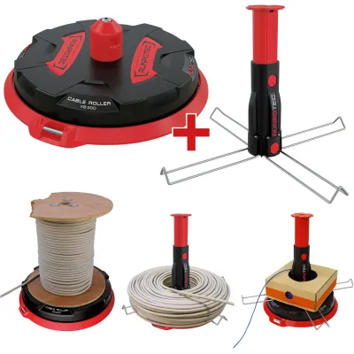 RUNPOTEC Kabelabroller XB 300 10174 | Profi Kabeltrommelabroller | bis 300 kg | Multifunktionsdorn | kompakt | schwarz