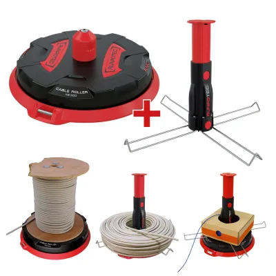 RUNPOTEC Kabelabroller XB 300 10174 | Profi Kabeltrommelabroller | bis 300 kg | Multifunktionsdorn | kompakt | schwarz