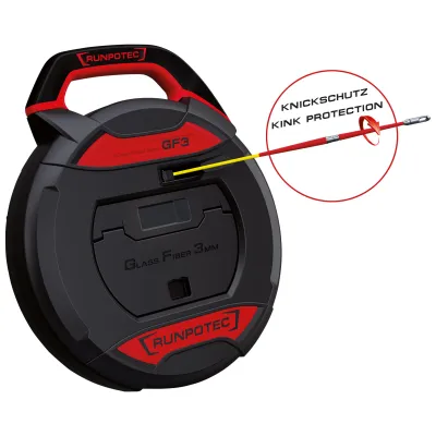 RUNPOTEC Kabeleinziehsystem GF3 | Kabeleinziehgerät 20m | Glasfaserstab Ø3mm | Bruchlast 130kg | gelb