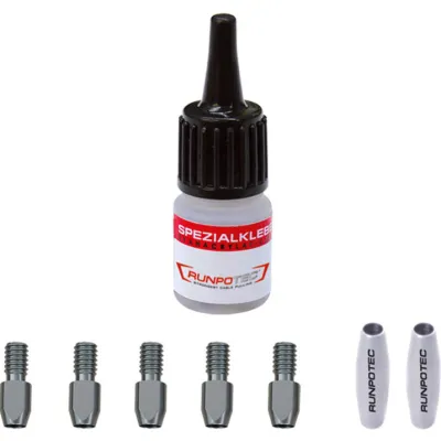 RUNPOTEC Reparatur-Set 20951 | GF3 SLIM Glasfaserstab Ø 3 mm | 8-teilig | Edelstahl | Spezialkleber für Kabeleinzieher