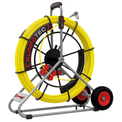 Runpotec Kabeleinziehsystem 10085 | Glasfaserstab 100m Ø9mm RTG12mm | Stahlhaspel 730mm | Meterzähler | Gelb