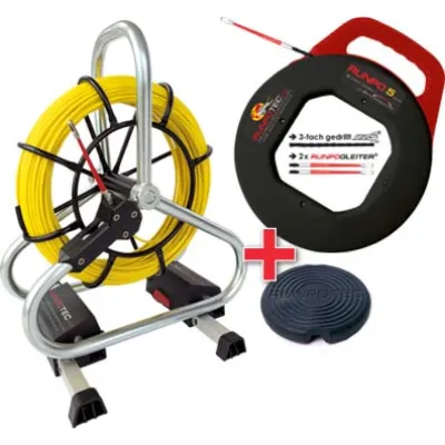 Runpotec Glasfaser-Einziehband 11121 Profi-Set | Haspel 60m | RUNPO 5 30m | 270kg Zuglast | Standfüße
