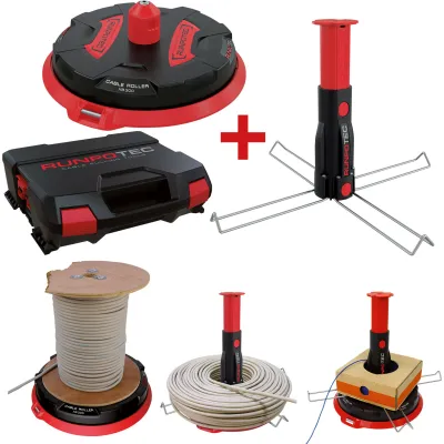 Runpotec Kabelabroller XB 300 Komplett-Set | Kabeltrommelabroller | 300 kg Tragkraft | inkl. Systemkoffer
