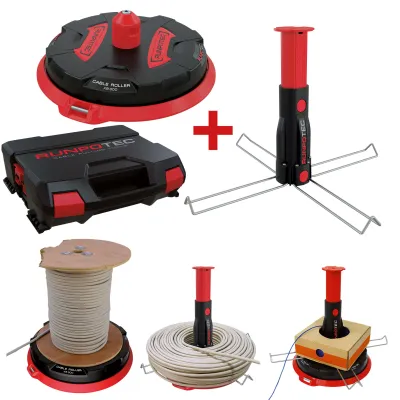 Runpotec Kabelabroller XB 300 Komplett-Set | Kabeltrommelabroller | 300 kg Tragkraft | inkl. Systemkoffer