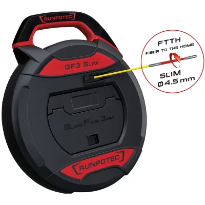 RUNPOTEC Kabeleinziehgerät GF3 SLIM 10211 | 3 mm Glasfaserstab | 30 m | für Rohr 5-40 mm | 100 kg Bruchlast | gelb