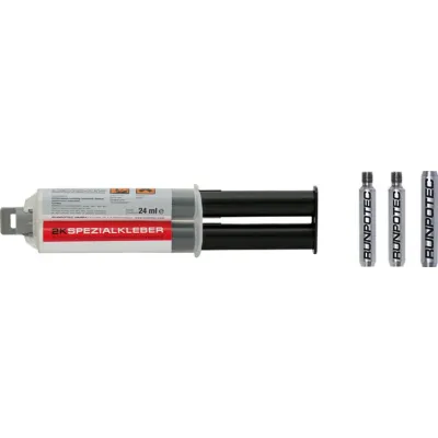 Runpotec Reparatur-Set 2K 20385 | für 9mm Glasfaserstab | Edelstahlhülsen | Spezialkleber | 4-teilig | transparent