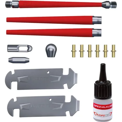 RUNPOTEC Reparatur-Set 20819 | GF3 Glasfaserstab 3 mm | 15-teilig | Edelstahl | Führungsspitze | Spezialkleber