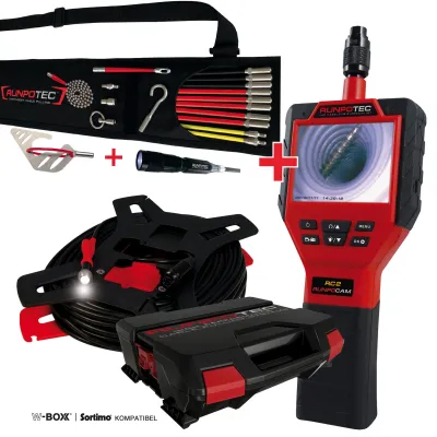 Runpotec RUNPOCAM RC2 Inspektionskamera 30m Kabel | RUNPOSTICKS Set | IP67 | Foto/Video | 6h Akku | Schwarz