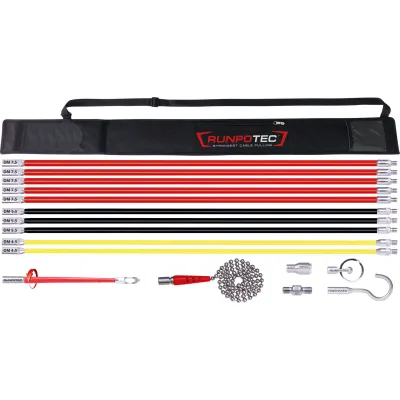 Runpotec RunpoSticks Kabeleinziehsystem | 17-teilig | flexibel | Edelstahl | Basalt-Technologie | Magnet | Zubehör