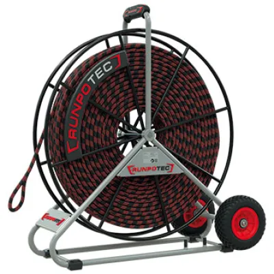 RUNPOTEC Zugseil 10168 | Kabeleinziehsystem Polyester | 200m | Ø10mm | inkl. Haspel | Bruchlast 1640kg | schwarz