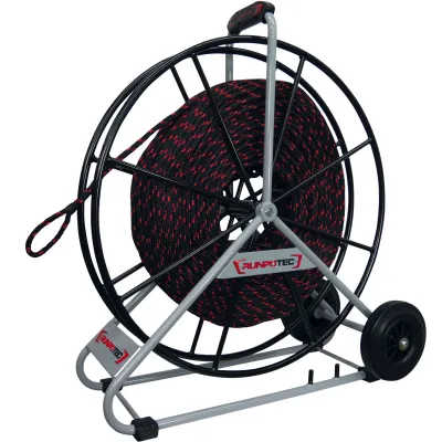 RUNPOTEC Zugseil 10168 | Kabeleinziehsystem Polyester | 200m | Ø10mm | inkl. Haspel | Bruchlast 1640kg | schwarz