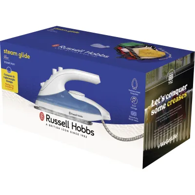 Russell Hobbs Reisebügeleisen Brönte 22470-56 | 830 W | Edelstahlsohle | Dualspannung 110–240 V | kompakt | weiß