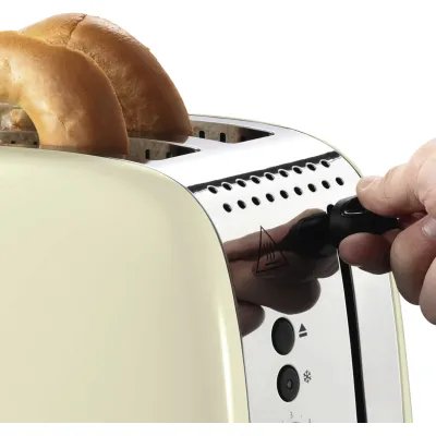 Russell Hobbs Toaster 26551-56 | 2-Scheiben | extra breite Schlitze | Brötchenaufsatz | Auftaufunktion | Creme