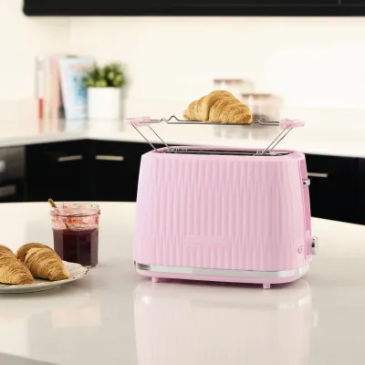 Russell Hobbs Toaster Eden 27372-56 | 2-Scheiben | 800 Watt | Auftau- & Aufwärmfunktion | Brötchenaufsatz | Himbeere
